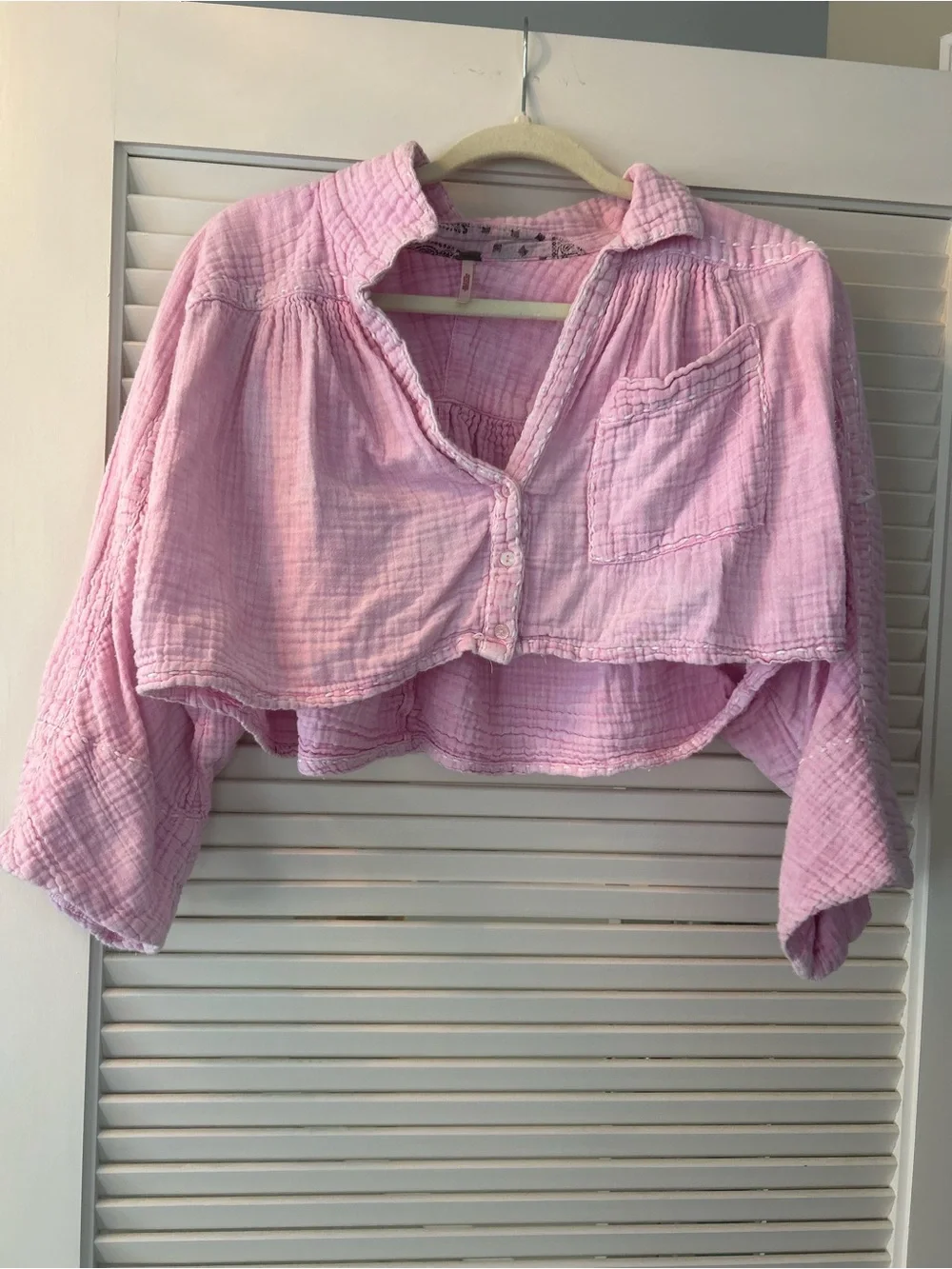 Free People Beachy Pink Cropped 3/4 Sleeve Top